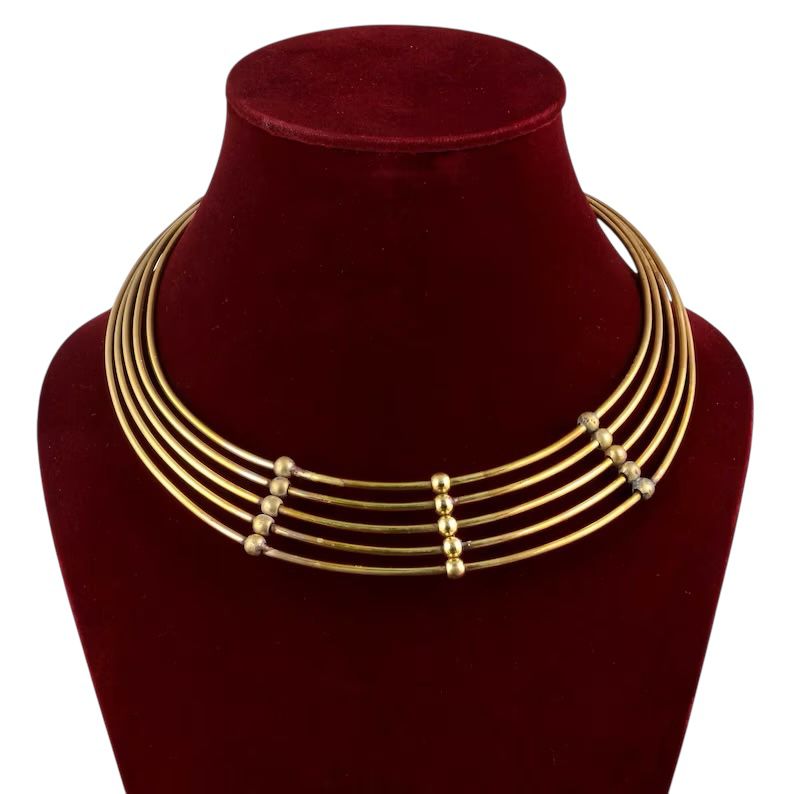 Brass Handcrafted Gold Plated 5 Layer Designer Hasli Necklace choker Elegant Statement Jewelry - Sparkling Nailon