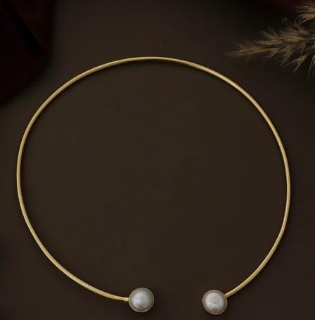 Designer Gold Plated Light weight Hasli Necklace for Women and Girls. (White Resin stone) - Sparkling Nailon