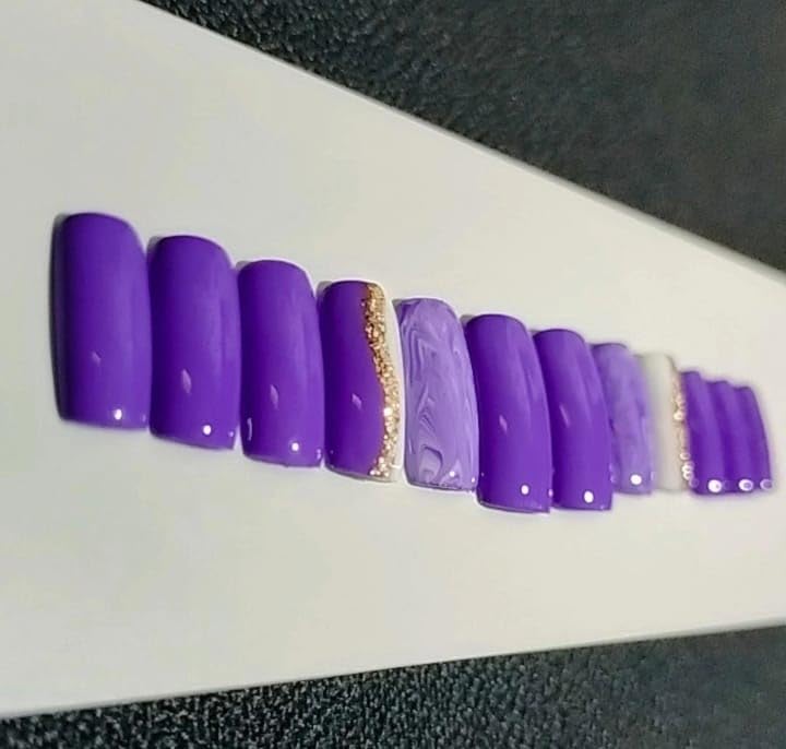 Sparkling Nailon Acrylic Purple color Press On Nails artificial Designer Nails Stick on Nails Fake Nails ready nails with glue kit Extension 20 Pieces - Sparkling Nailon