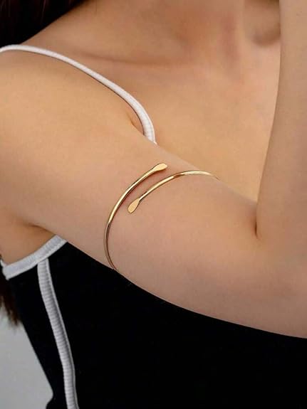 Gold-Plated Brass Upper Arm Cuff | Adjustable & Lightweight Arm Jewelry for Women | Trendy Elegant Accessory - Sparkling Nailon