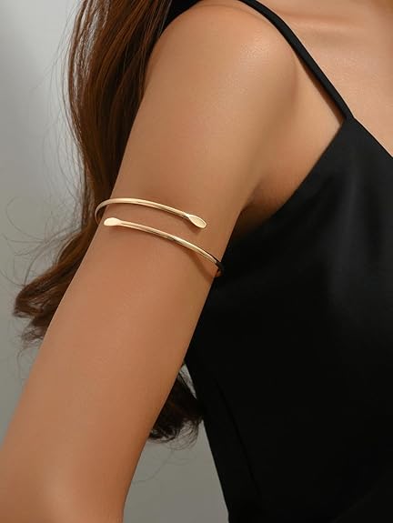 Gold-Plated Brass Upper Arm Cuff | Adjustable & Lightweight Arm Jewelry for Women | Trendy Elegant Accessory - Sparkling Nailon