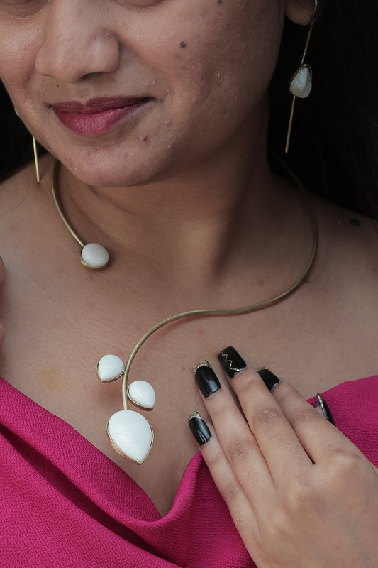 Designer Combo Gold Plated Light weight White resin stone Hasli & Cuff white resin stone earrings set for Women and Girls. (pack of 2) - Sparkling Nailon